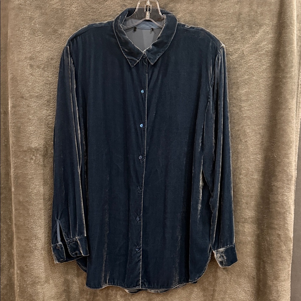 Eileen Fisher Atlantic Blue Silk Velvet Blouse Sz L